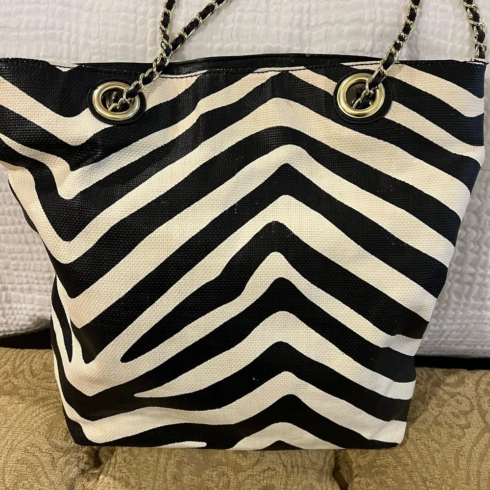 Kate Landry Zebra Print Shoulder Bag with Gold Accents